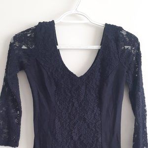 Abercrombie & Fitch Navy Stretch V Neck Lace Dress Size XS A&F